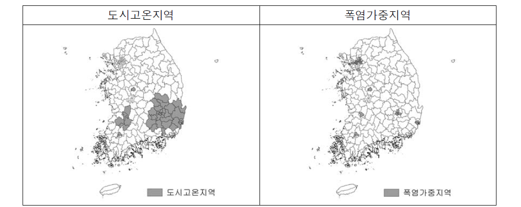 폭염 취약지역(폭염 취약성 Ⅳ,Ⅴ 등급)에 대한 유형화 예시