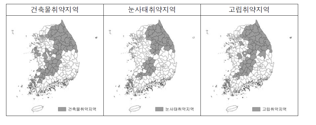 폭설 취약지역(폭설 취약성 Ⅳ,Ⅴ 등급)에 대한 유형화