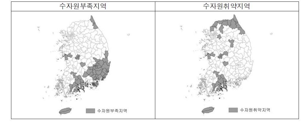 가뭄 취약지역(가뭄 취약성 Ⅳ,Ⅴ 등급)에 대한 유형화 예시