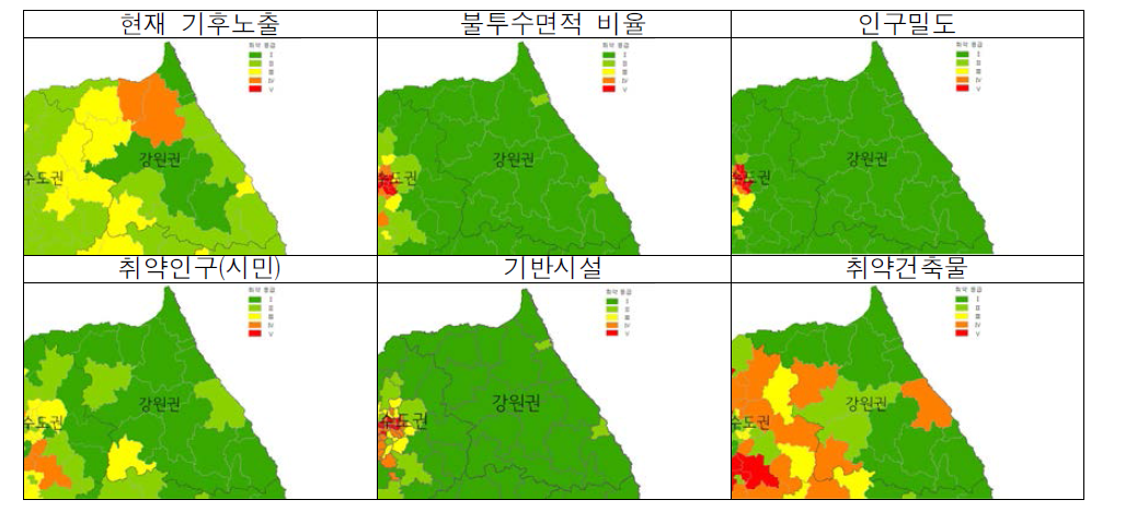 강원권 폭염 취약성 세부지표별 분석결과