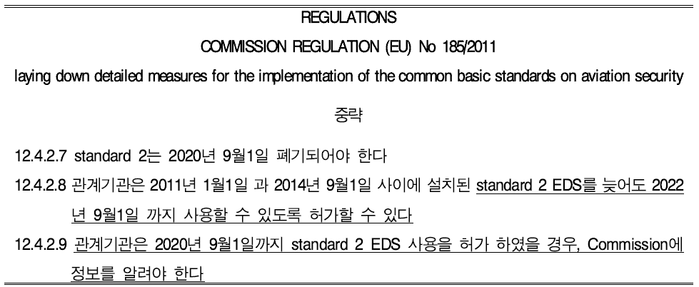 EU Regulation No. 185/2011 개정 번역 중 EDS 장비관련 내용