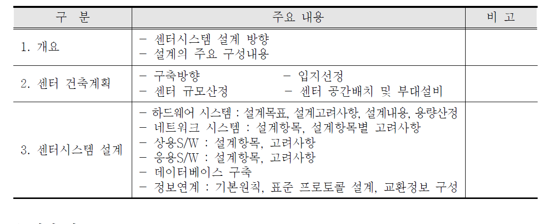 센터시스템 부문 목차 구성방안