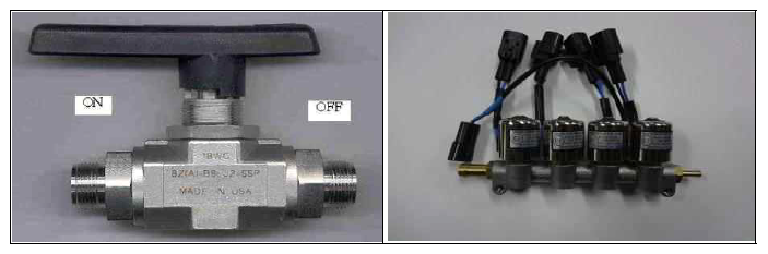 수동밸브(좌) 및 가스유량조절기(인젝터)