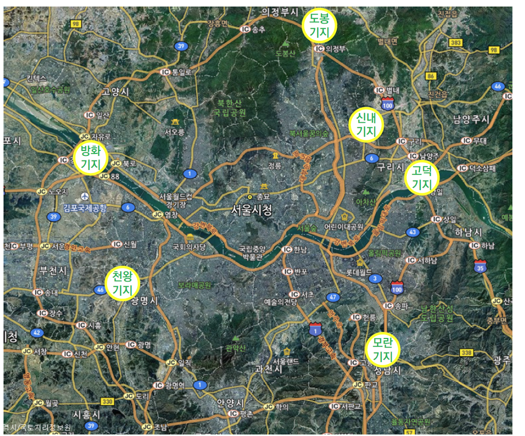 서울도시철도 차량기지 위치도