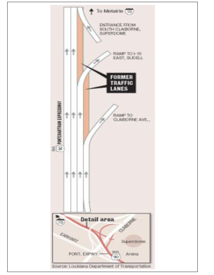 뉴올리언스 주 전용진출램프 설치 사례