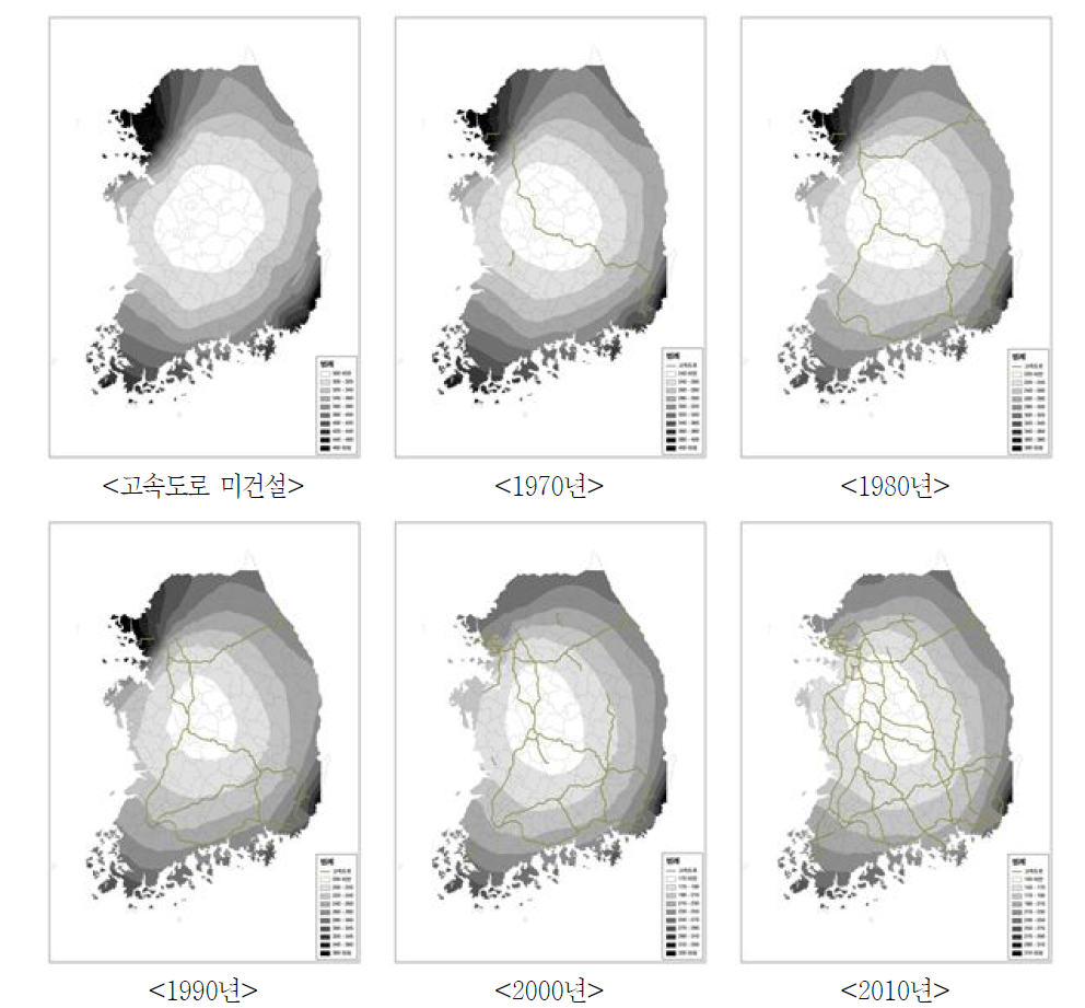 전국 시군구간 평균 통행시간 변화