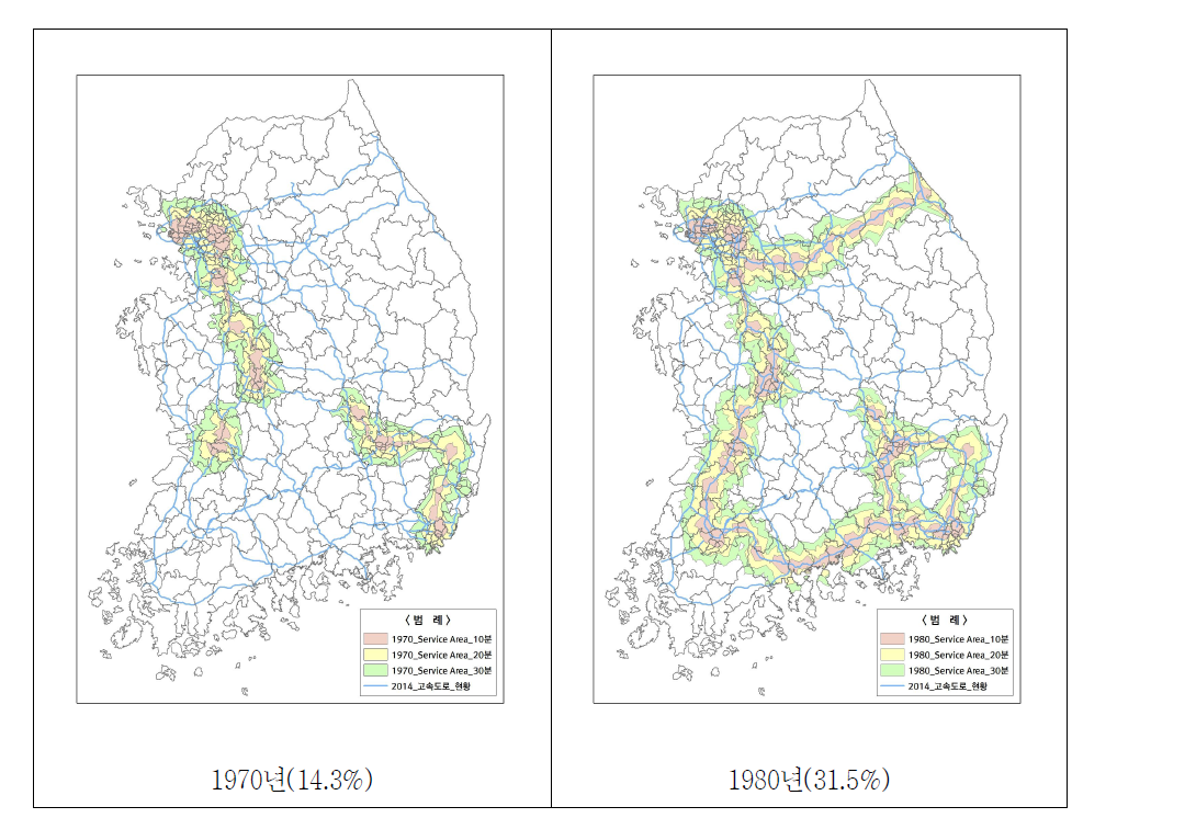 전국 시대별 고속도로 서비스지역 변화(계속)