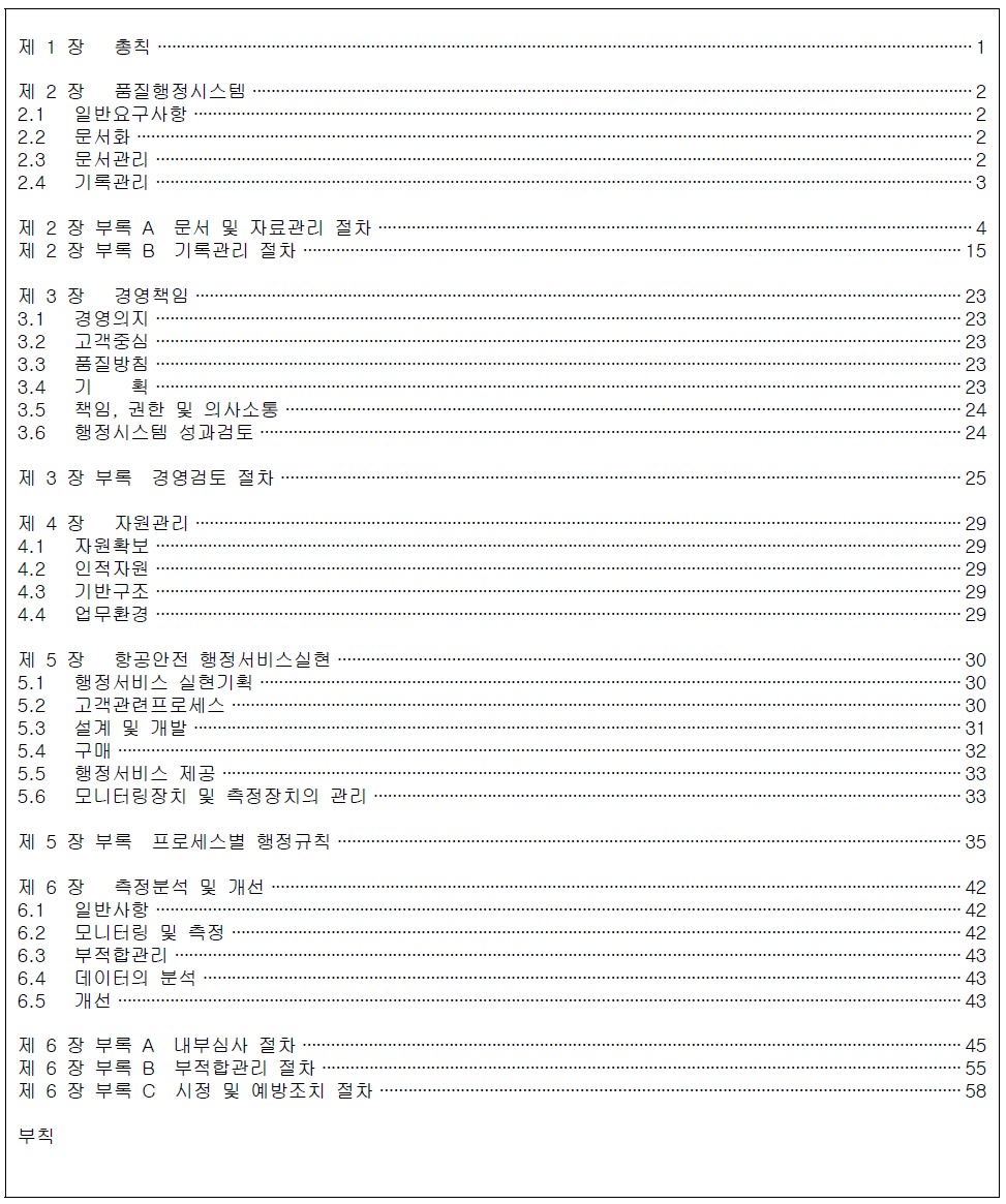 항공안전 품질행정매뉴얼(안) 목차