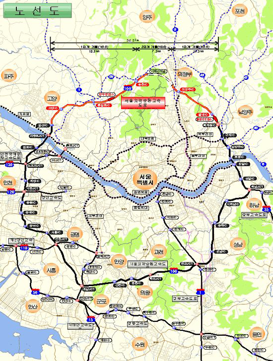 서울외곽순환(일산~퇴계원)고속도로 위치도