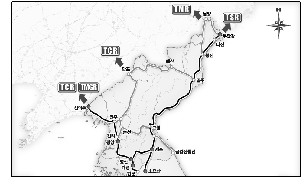 북한지역 고속철도 구축 주요 노선도