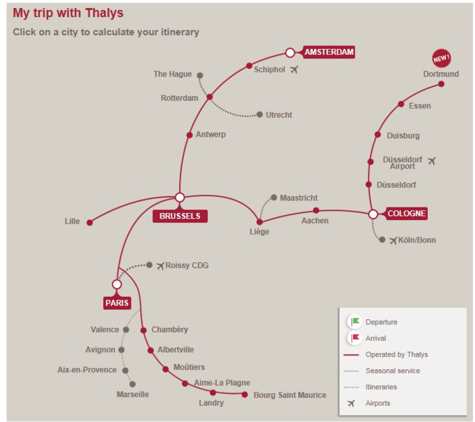 Thalys 운영 구간 개념도