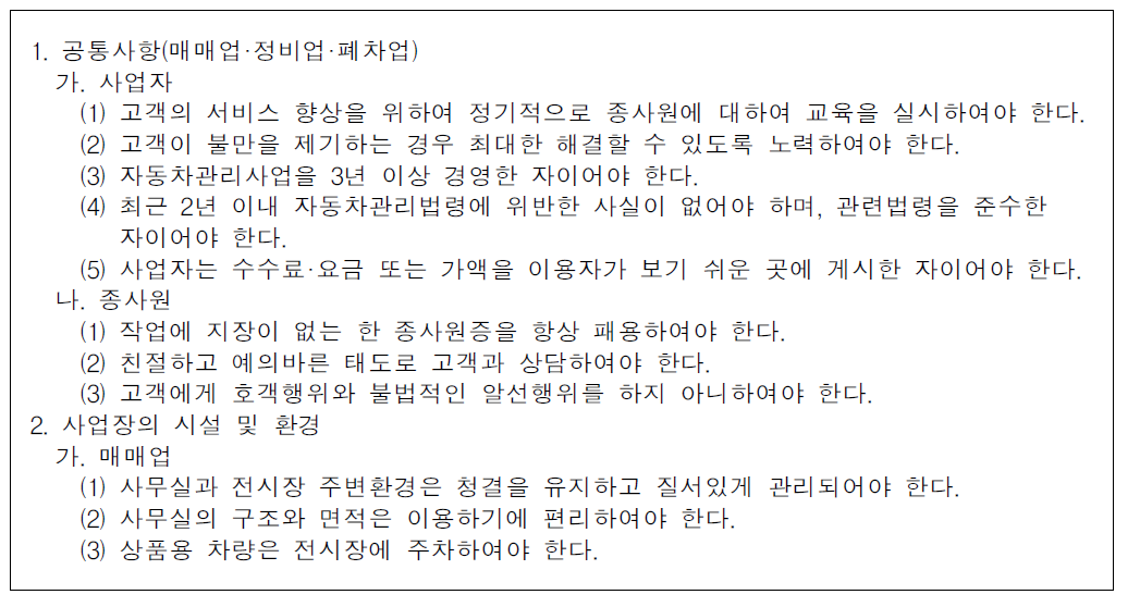 모범사업자의 지정기준