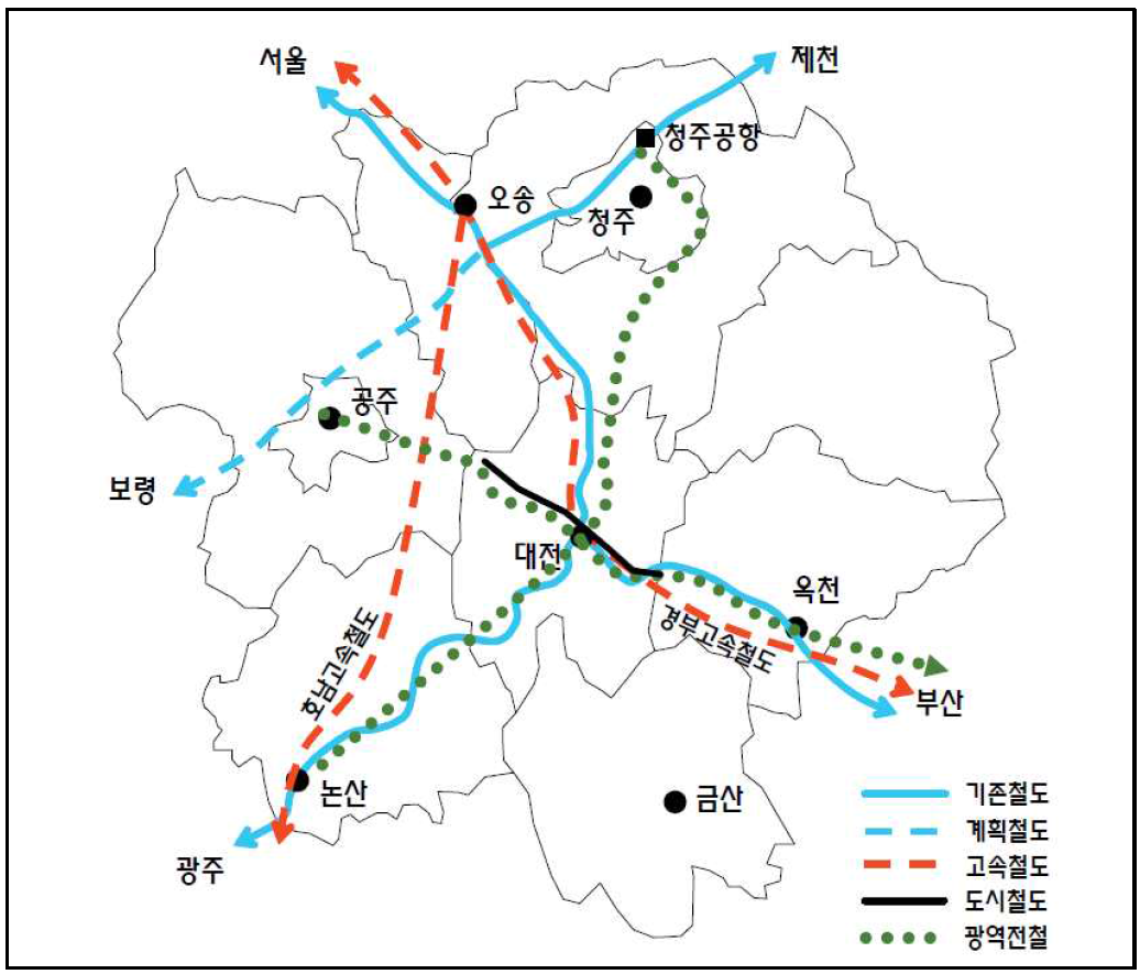 2020 대전도시기본계획의 광역철도망 체계도