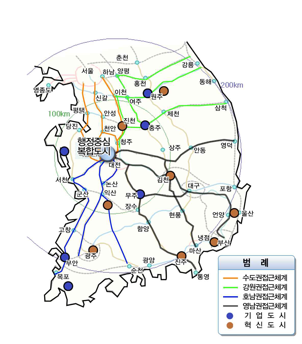 전국 주요도시에서 접근도