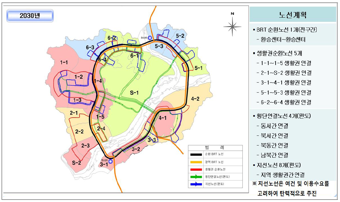 시내버스 단계별 노선계획 (2030년)