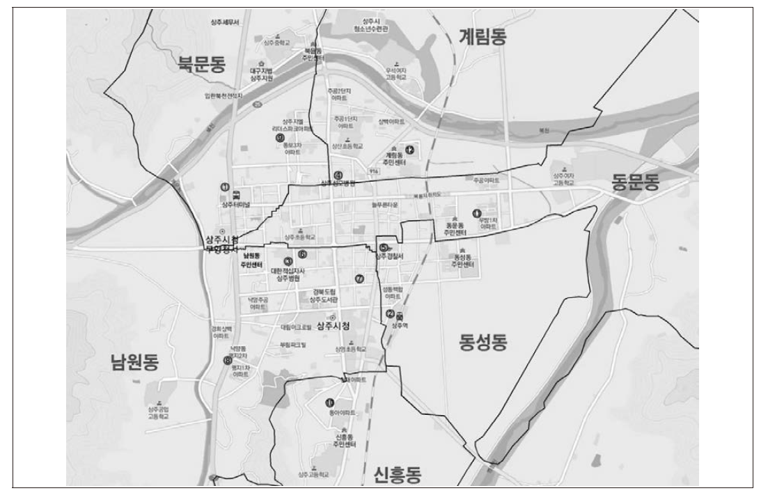 상주시 자전거 이용실태 설문조사 지점도