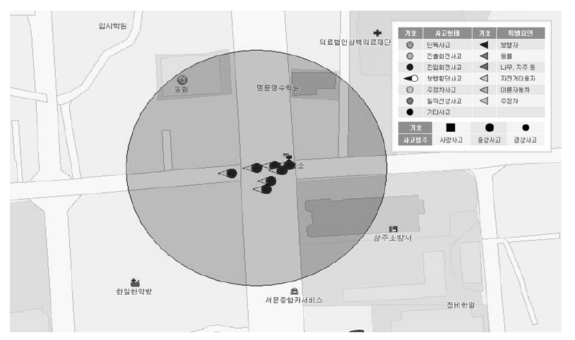 상주소방서 앞 사거리(북서) 자전거 사고 위치도