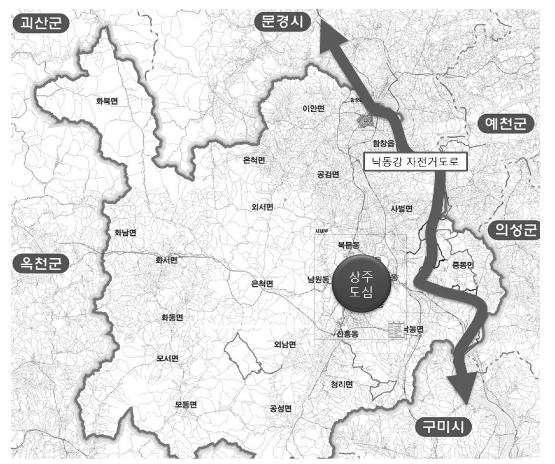 상주시와 낙동강 자전거도로 위치도