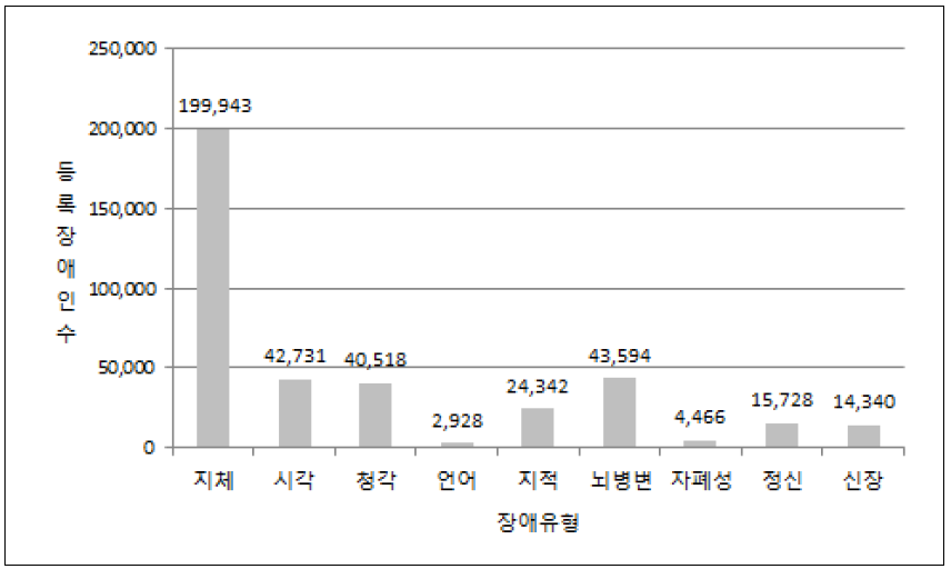 서울시 장애유형별 등록 장애인 현황그림