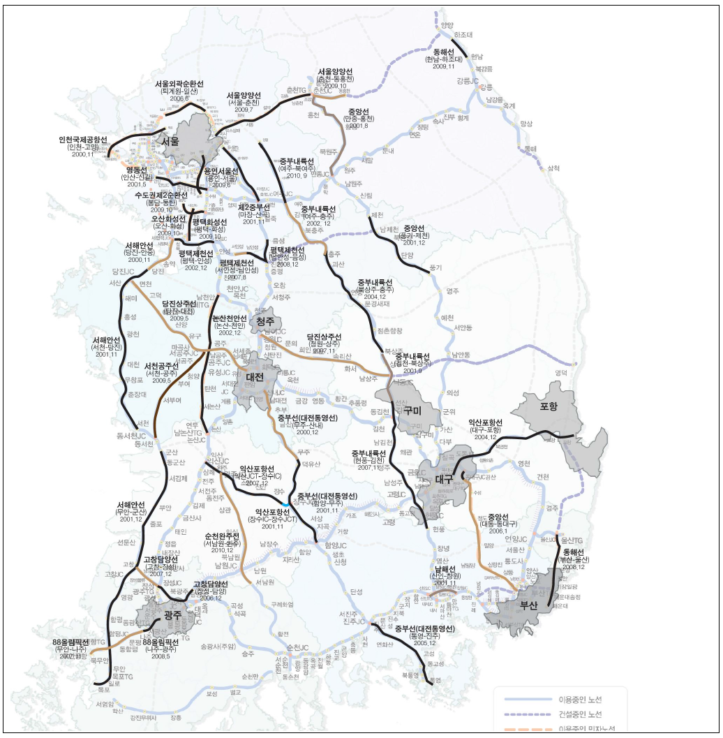 2000년 이후 개통된 고속도로 노선현황
