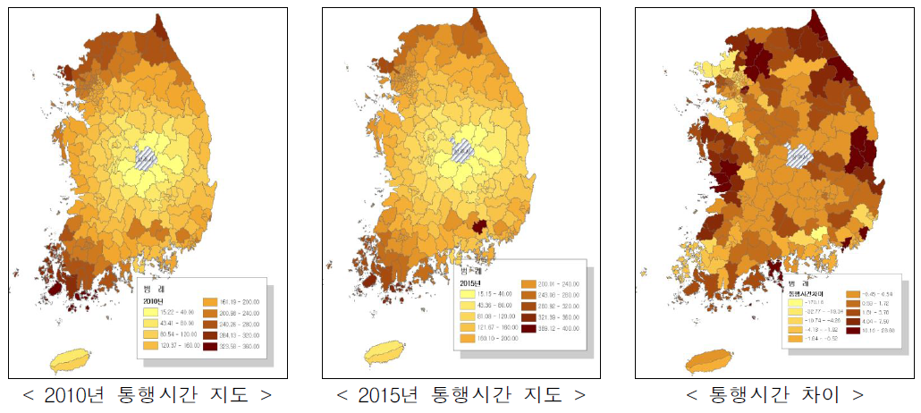 동서 4축 고속도로 개통에 따른 통행시간 변화