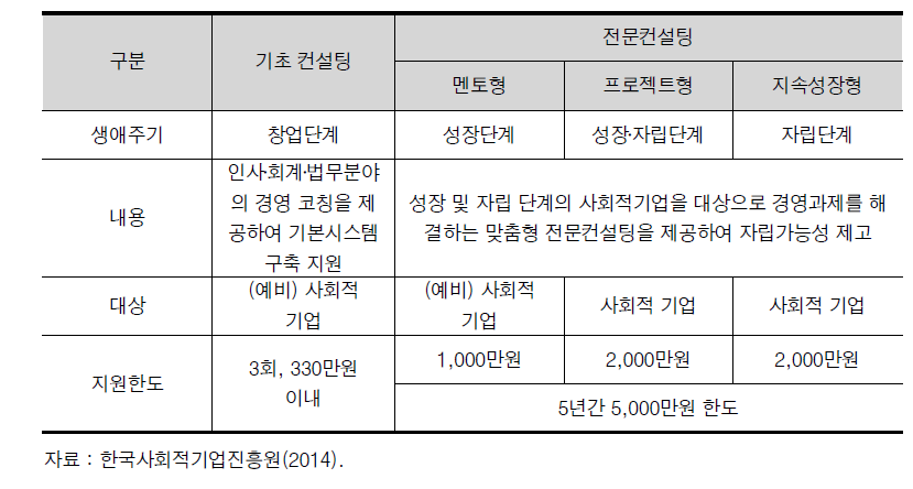 한국사회적기업진흥원의 경영컨설팅 지원 사업