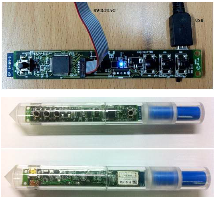 SWD/JTAG를 이용해 프로그래밍 된 MARG와 펜 형태의 센서 케이스
