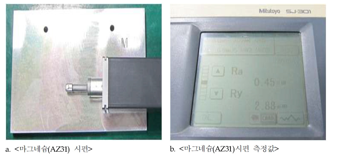 마그네슘 시편의 표면 거칠기 측정