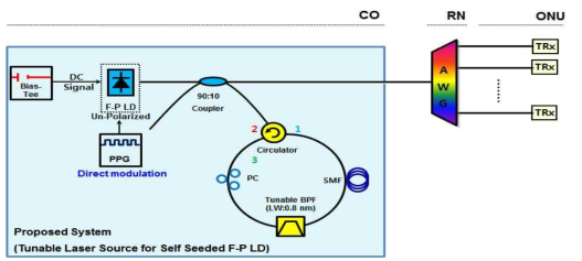 Self Seeded F-P LD 기반의 파장 가변 광원의 실험 구성도