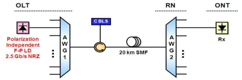 Polarization independent F-P LD를 이용한 2.5 Gb/s 전송 실험 구성도