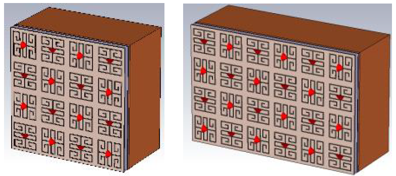 기존의 433 MHz 4x4 방사체와 확장된 4x6 방사체