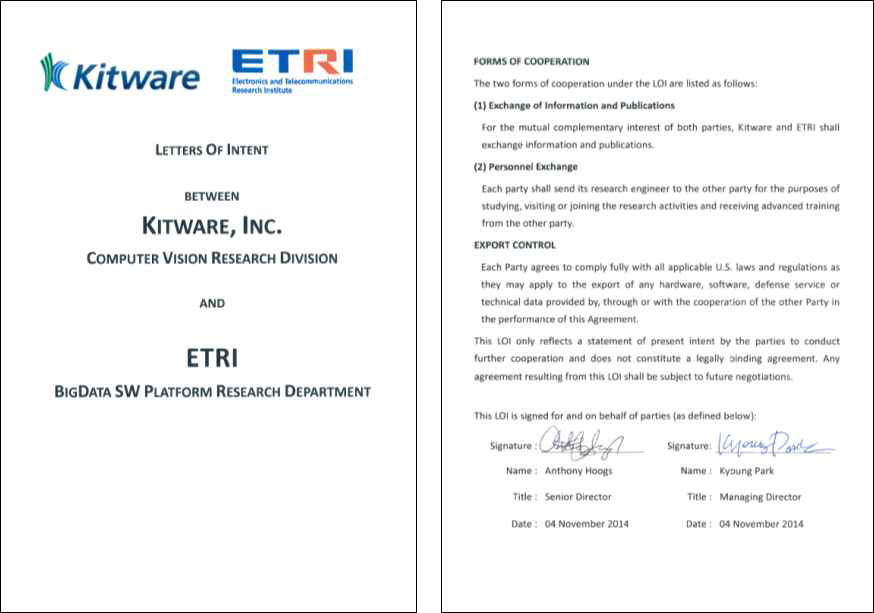 ETRI-Kitware Letter of Interest