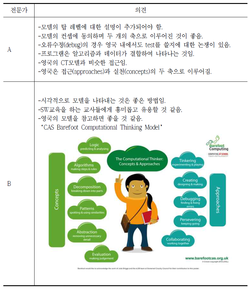 모델에 대한 영국의 CAS 전문가 의견