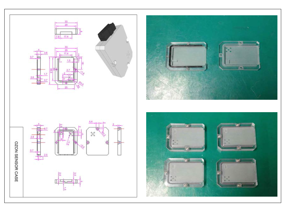 오존(O3) 센서모듈 기구 설계도 및 시제품