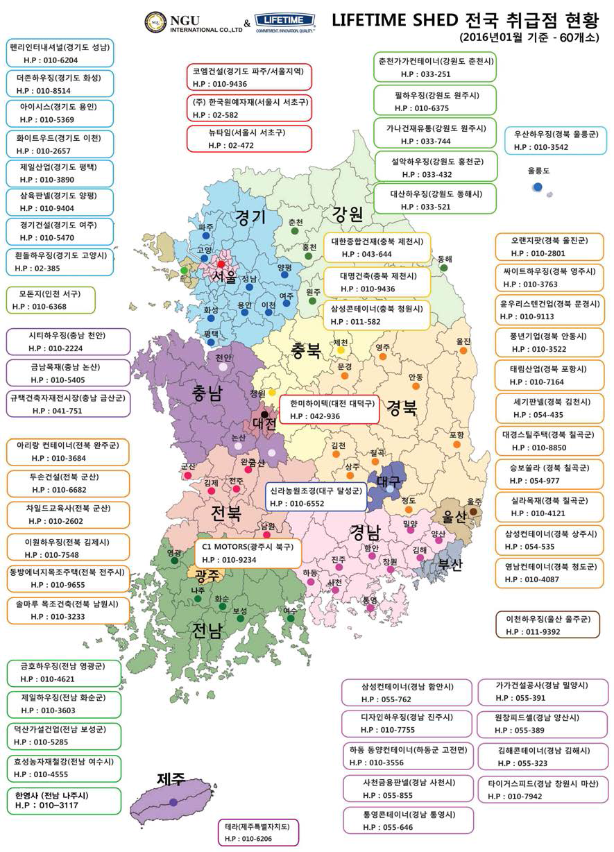 엔지유인터내셔날㈜의 전국 취급점 분포망
