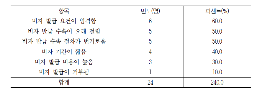 한국 최초 비자 발급시 불편 유형