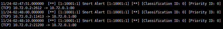 Snort에서 탐지한 TCP SYN Flood 공격