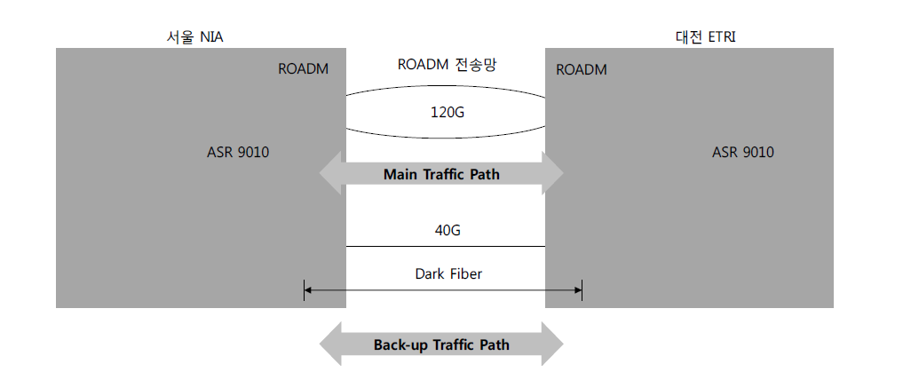 서울-대전간 Dark Fiber를 이용한 시험망 구성도