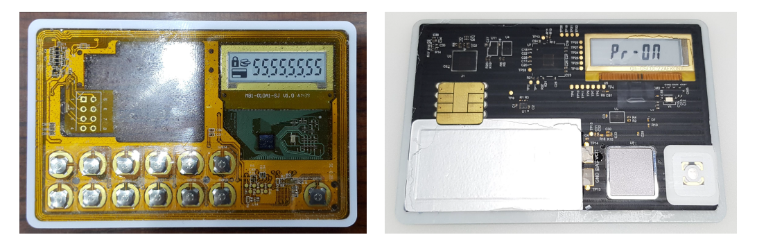 좌 : PC계열 소재로 몰딩한 카드 코어 우 : 신규 개발 소재로 몰딩한 카드 코어