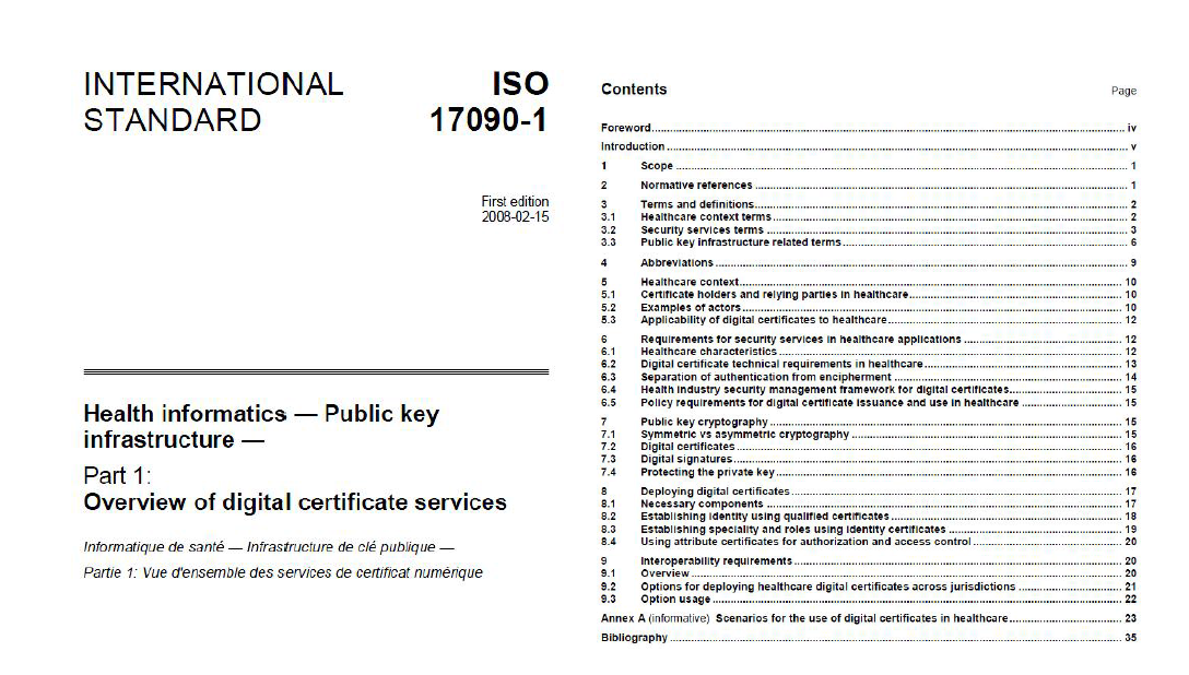 보건 의료용 공개키기반구조 국제 표준 문건 - ISO17090