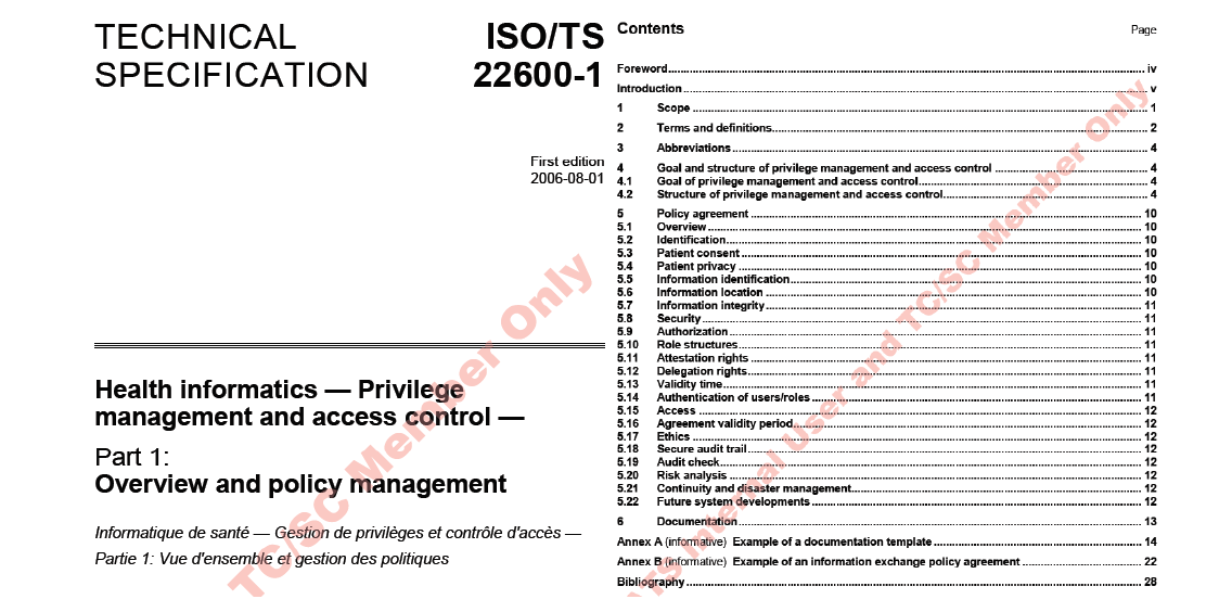 보건 의료용 접근제어 국제 표준문건 – ISO 22600