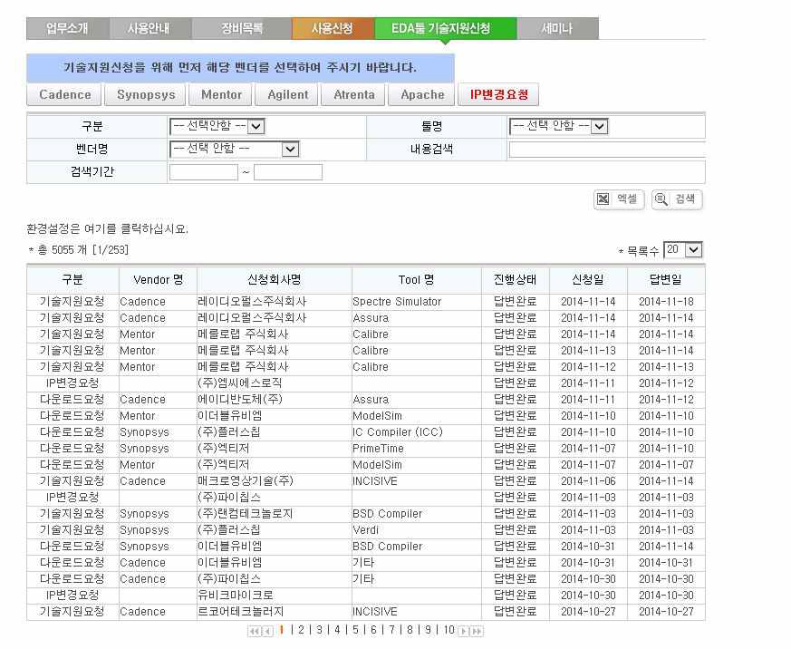 온라인 기술지원 내역