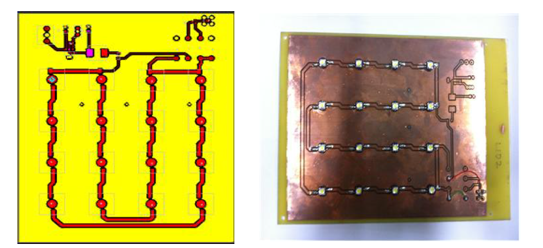 16 serial LED 송신 회로 PCB 및 구성 사진