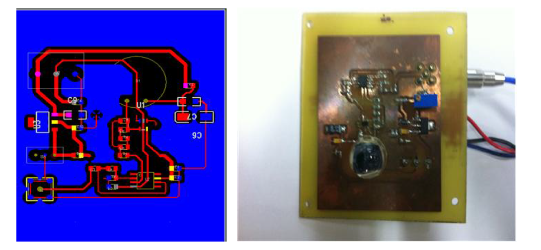 LED 통신에 사용하기 위한 수신부의 PCB 디자인 및 사진