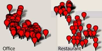 GPS points collected in office and restaurant