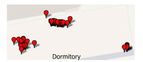 GPS points collected in dormitory