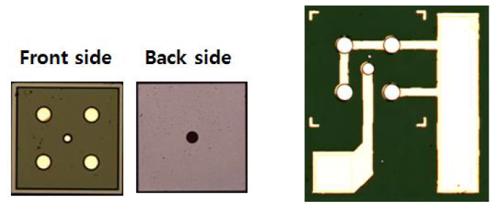 APD칩의 표면 사진(좌) 및 서브마운트 표면 사진(우)