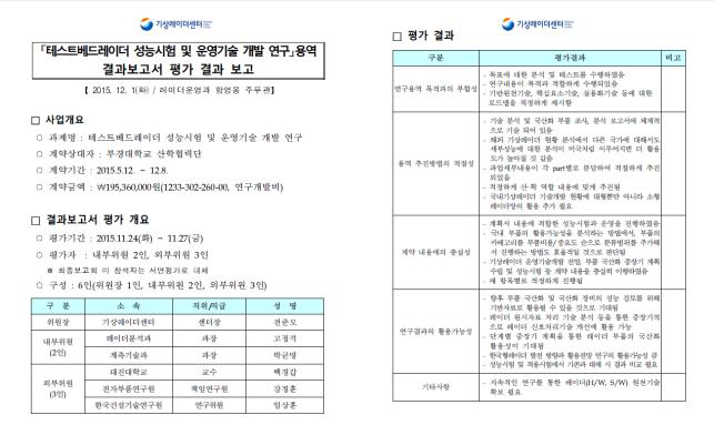 테스트베드 성능시험 및 운영기술 연구 평가 결과