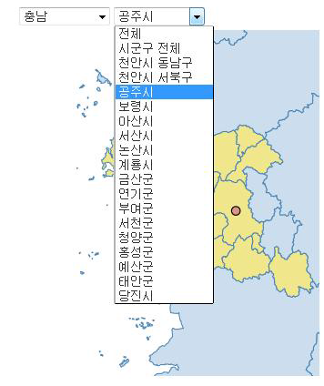 충청남도 시군구 레벨 시뮬레이션 UI