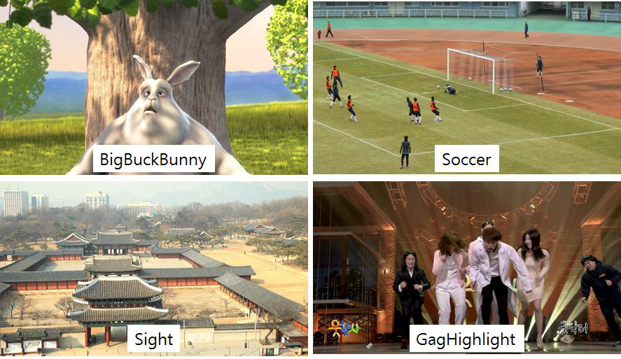 실험 콘텐츠 화면 캡쳐–BigBuckBunny, Soccer, Sight, GagHighlight